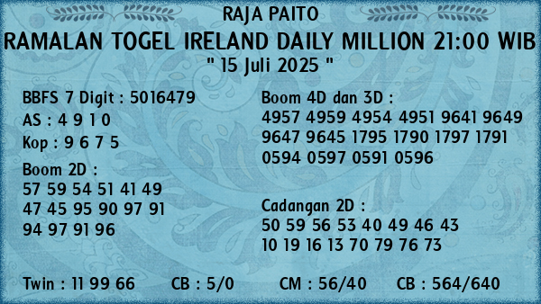 Prediksi Ireland Daily Million 21:00 WIB