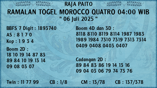Prediksi Morocco Quatro 04:00 WIB
