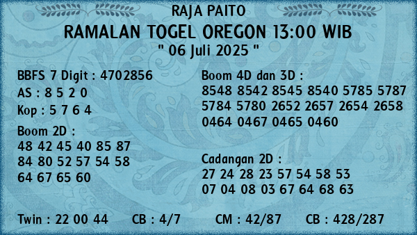 Prediksi Oregon 13:00 WIB