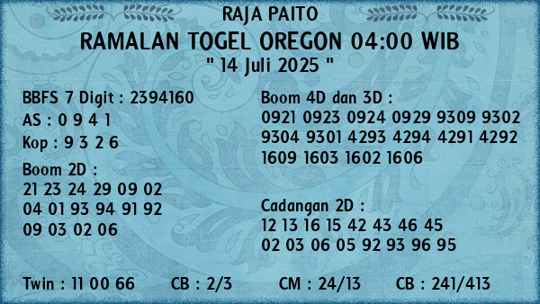 Prediksi Oregon 04:00 WIB