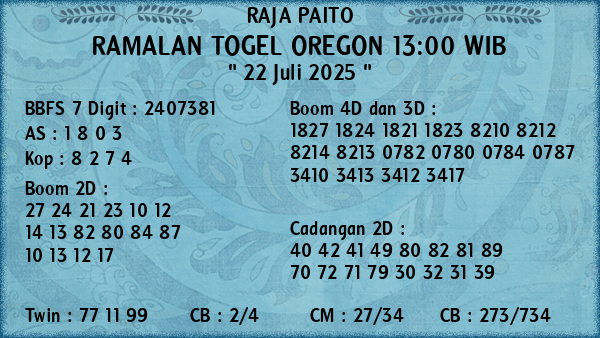 Prediksi Oregon 13:00 WIB
